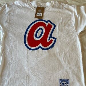 Mitchell & Ness Cooperstown Collection Cream Shirt with Blue Design